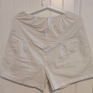 Maternity White Cotton Shorts